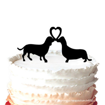 Two Dachshund Dogs with Heart Wedding Cake Topper